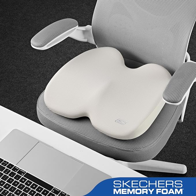 Skechers Seat Cushion, Ergonomic Memory Foam Cushion for Long Sitting Hours on Office & Home Chair, Car Seat Cushion for Sciatica, Coccyx Cushion,Beige - Image 4