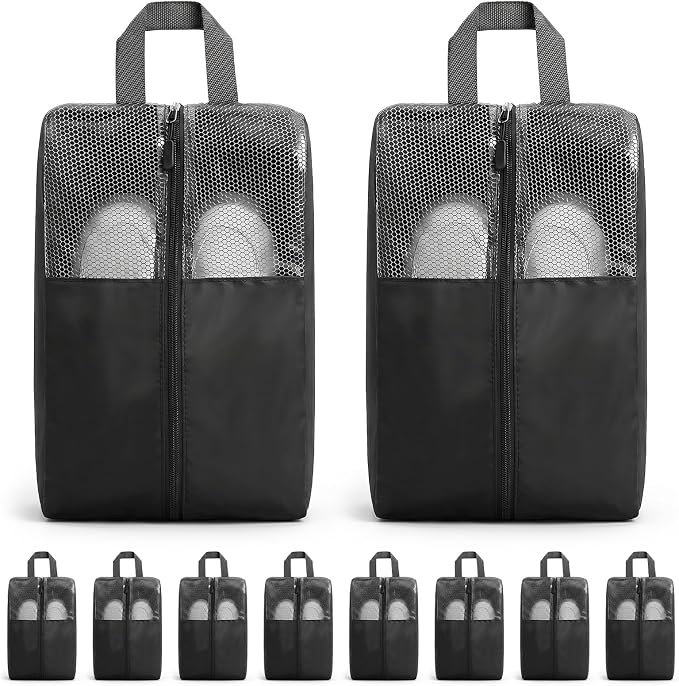 10 Pcs Shoe Bags For Travel Zipper, Zippered Travel Shoe Bags For Luggage, Travel Sneaker Zipper Bag Waterproof Oxford Cloth Shoe Storage For Men/Women (Black) - Image 8