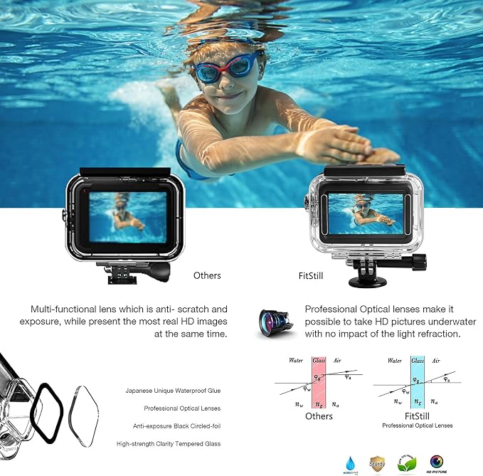 FitStill Waterproof Protective Case for DJI OSMO Action 6 | 60M/196FT Invisible Dive Protective Cover Underwater Housing with 1/4 Adapter Mount Action6 Accessory - Image 2