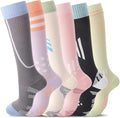 4/6 Pairs Compression Socks for Women 20-30mmHg Knee High Socks | Breathable Comfort Support Socks, Thick Cotton Fabric, Striped Ribbed Design, Fatigue Relief, For Nurses Flying Pregnancy by Unknown