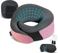 Travel Pillow, 100% Pure Memory Foam Airplane Neck Pillow, Pink | Long Flight Travel Kit with 3D Contoured Eye Masks, Earplugs and Luxury Bag, Updated Material Plane Sleeping Support by ProGlobe
