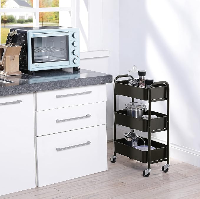 SunnyPoint 3-Tier Delicate Compact Rolling Metal Storage Organizer - Mobile Utility Cart Kitchen/Under Desk Cart with Caster Wheels - BLK (15.35" X 10.24" X 26.8"H) - Image 4