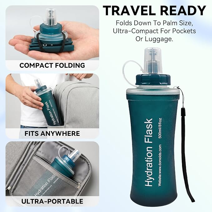 FR Collapsible Soft Hydration Flask 700ml TPU Portable Sports Water Bottle, Outdoor Running Cycling Fitness Hydration Bag with Leak-Proof Bite Valve and Lanyard(Slate Blue) - Image 5