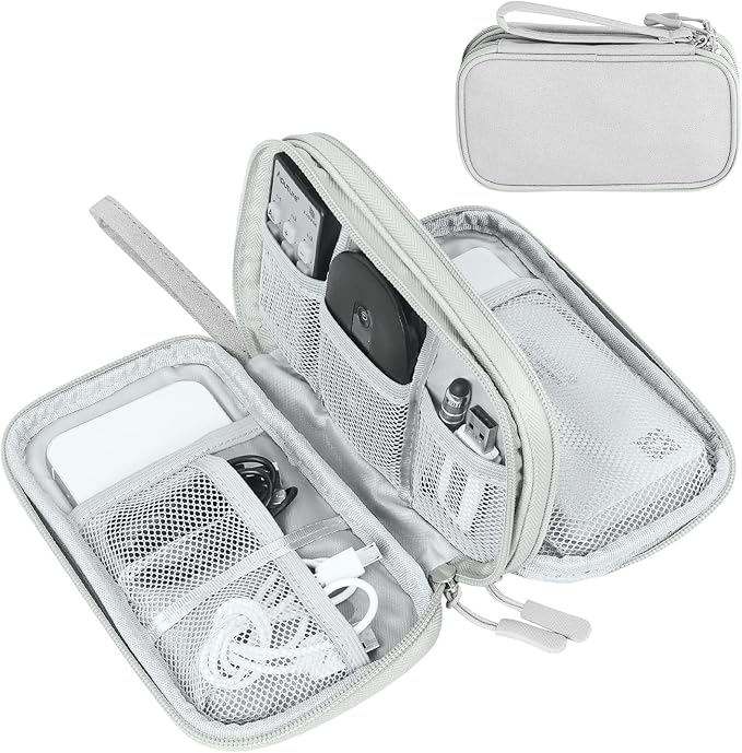 FYY Electronic Organizer, Travel Tech Pouch Bag, Cable Organizer Grey | Wrist Strap, Waterproof, Double Layers Portable Electronics Travel Carrying Case for Cord, Charger, Daily Business Trips Use by FYY
