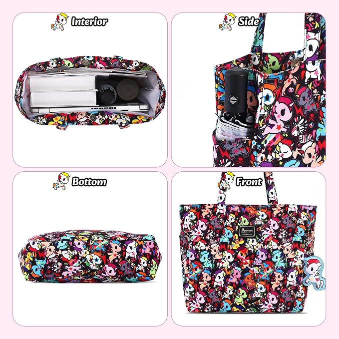 tokidoki Unicorno Foldable Tote Bag for Women, Canvas Tote Bags with Doll Portable Shoulder Handbag for school Work Travel - Image 5
