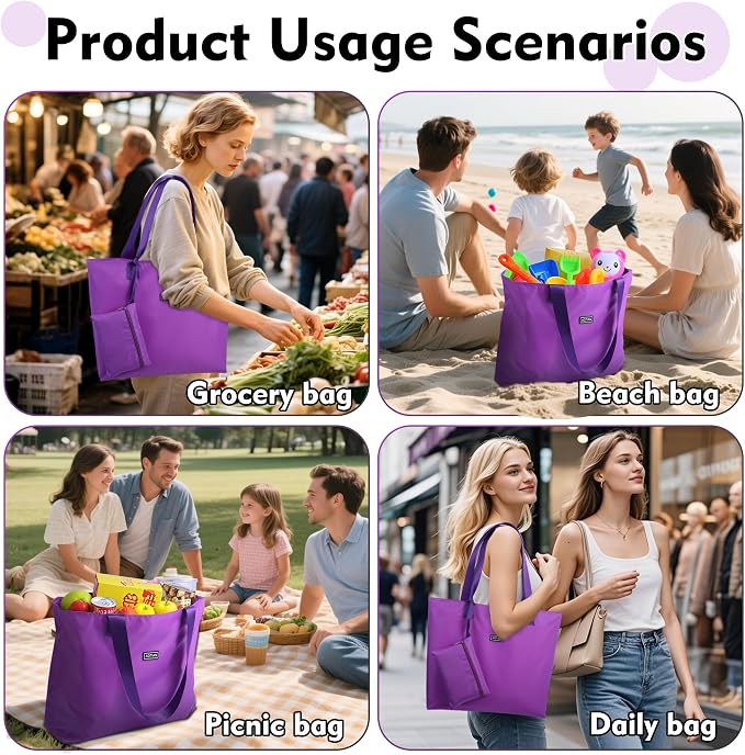 AOTIAN Reusable Grocery Bag, Foldable Shopping Tote Bag with Zipper Closure | Holds up to 50 lbs, Doubles as a phone pouch, Durable & tear-resistant. For travel, gym, beach & daily use, Machine washable - Image 6