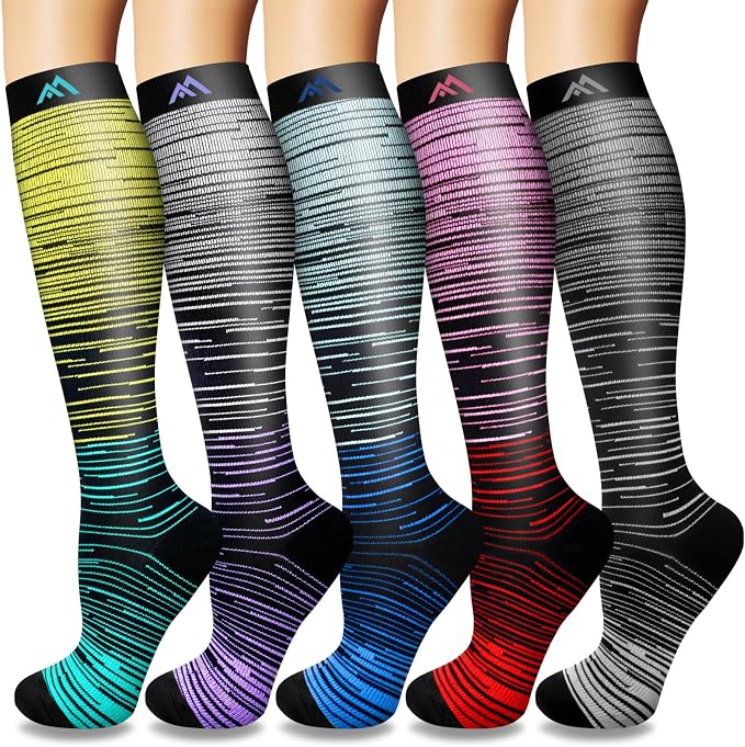 5/6 Pairs Graduated Compression Socks for Women&Men 20-30mmhg Knee High Socks Travel Hiking Running Stocking by HiClasmix