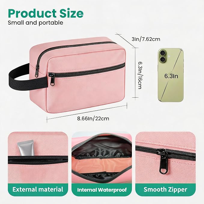Travel Toiletry bag for Women and Men,Small Cosmetic Bag Hanging Lightweight Makeup Bag Small Tool Bag Travel Organizer accessories for Women Men - Pink - Image 3