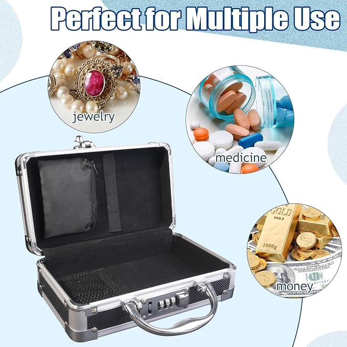 Medicine Lock Box, 3-Digit Combination, 8.8x5.1x2.9 in, Black | Portable locking storage for pills and medications, helps keep small essentials organized at home or during travel - Image 7
