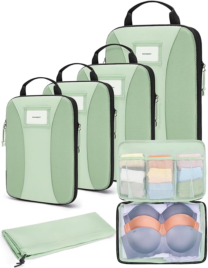 BAGSMART Compression Packing Cubes, 6 PCS Packing Cubes for Suitcases, Travel Bags Organizer for Luggage, Lightweight Packing Cube for Travel Essentials by BAGSMART