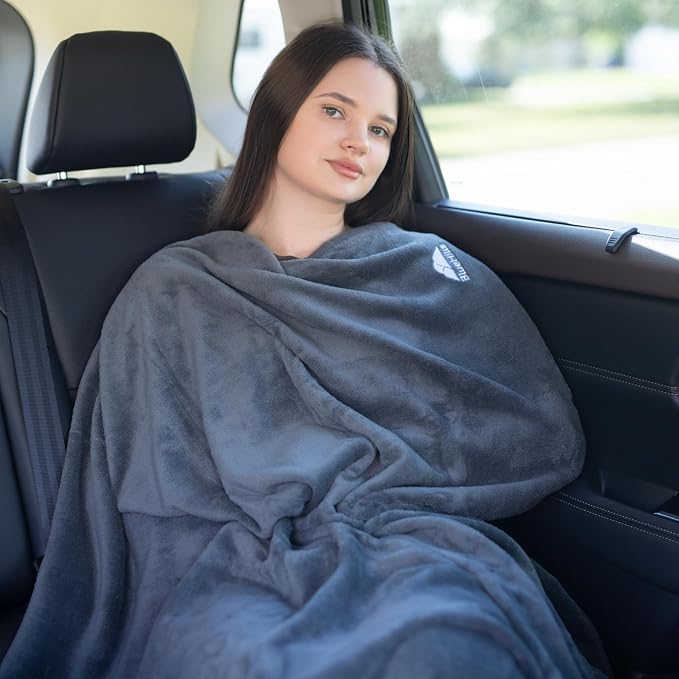 BlueHills Premium Soft Mini Plush Travel Blanket Value Pack Set of 3 - Airplane Travel Essential Flight Blanket Throw in a case Compact Car Plane Travel Gift – Gray, Black and Pink - Image 7