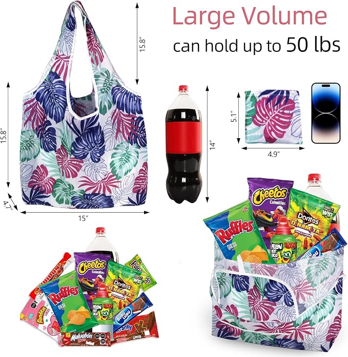 6 Pack Reusable Grocery Bags Heavy Duty with Handles, Reusable Shopping Bags for Women, Foldable, Washable for Store, Travel - Image 4