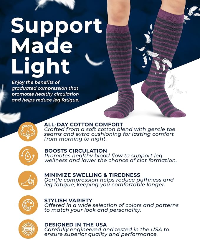 Pembrook® Light Compression Socks for Women - 3 Pairs | 8-15 mmHg Cotton Compression Socks for Pregnancy, Knee High Comfort - Image 3