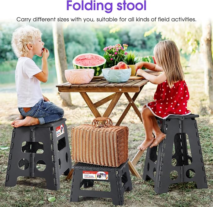 17.5 Inch Heavy Duty Folding Step Stool, 400 lbs, Dot Grey | Collapsible Stepping Stool for Adults with Handle and Non-Slip Surface, for Kitchen, Garage, Bedroom and Outdoor Tasks - Image 7