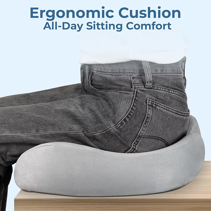 5 STARS UNITED Seat Cushion - Memory Foam Chair Cushion for Tailbone Pain Relief - Ergonomic Support for Coccyx, Sciatica & Butt - Office, Desk & Gaming Chair, Car Seat, Wheelchair, Light Gray Suede - Image 4