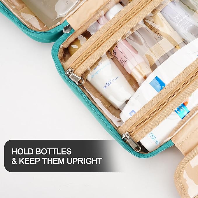 Travel Hanging Toiletry Bag for Women, with Jewelry Organizer Compartment, Medium Waterproof Hanging Makeup Accessories, Cosmetic Essentials, Toiletries Dopp Kit Set with Trolley Belt, Blue - Image 6