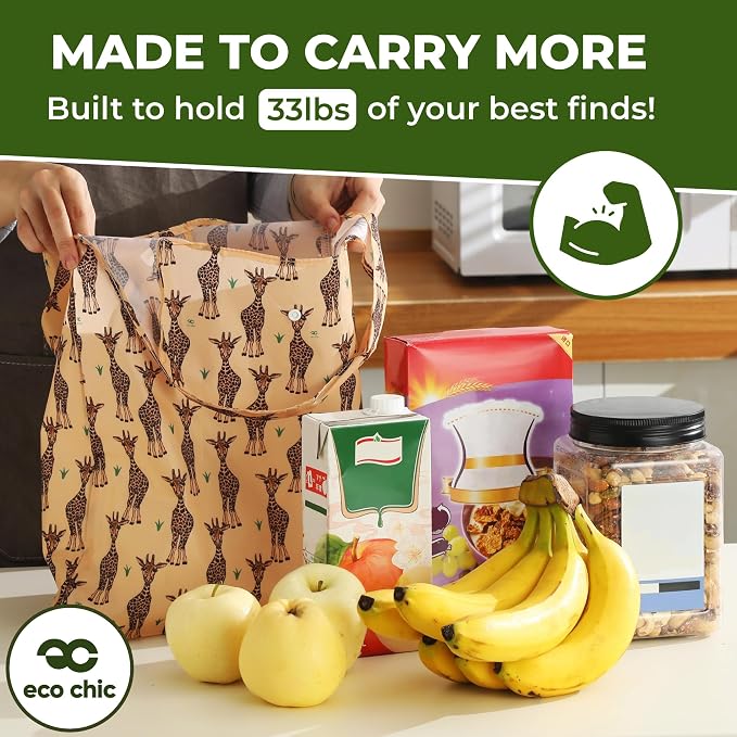 ECO CHIC Foldable Reusable Grocery Bags - Lightweight, Recycled & Reusable Shopping Bag - Waterproof Packable Tote - Image 3