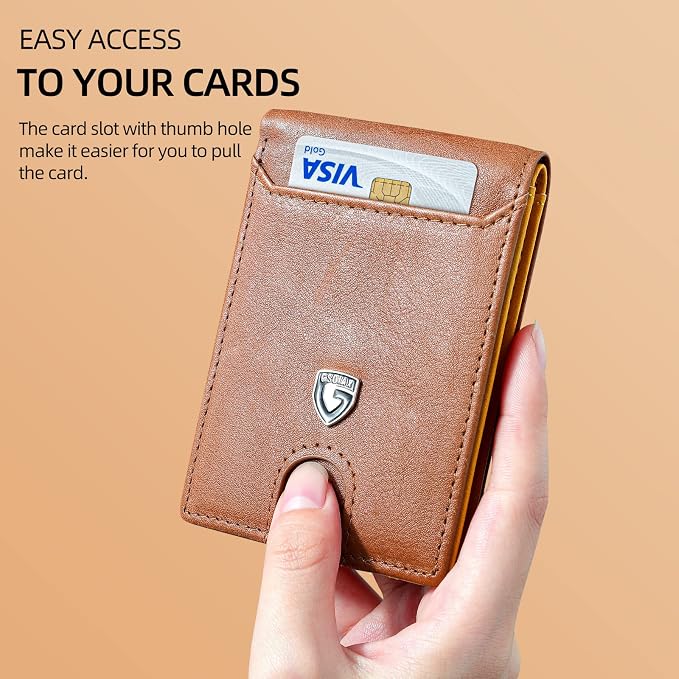 GSOIAX Slim Wallet for Men RFID Blocking Bifold Wallet Carbon Fiber Front Pocket Wallet with 11 Card Holder Minimalist Mens Wallet with Gift Box(Z-Brown and Yellow) - Image 5