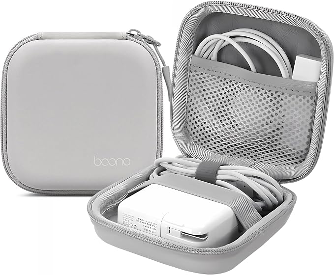 Small Travel Carrying Storage Case, 4.4"x4.4" Charger Organizer, Pouch compatible with MacBook Power Adapter, Laptop Accessories Cables, Cords, USB Drives, Earphones | Portable travel pouch, holds MacBook power adapter, cables, USB drives, earphones an... by HOMEGYMFREE