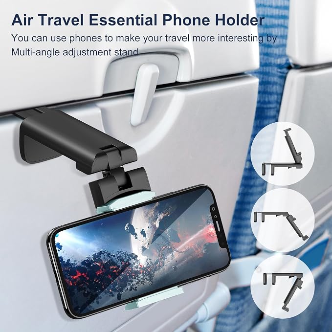Airplane Phone Holder, 360 Multi-Angle Adjust Mount for Flight | Universal Travel Essentials Phone Stand for Airplane Seat, Flying, Compatible with Smartphones for Hands-Free Viewing, Blue - Image 2