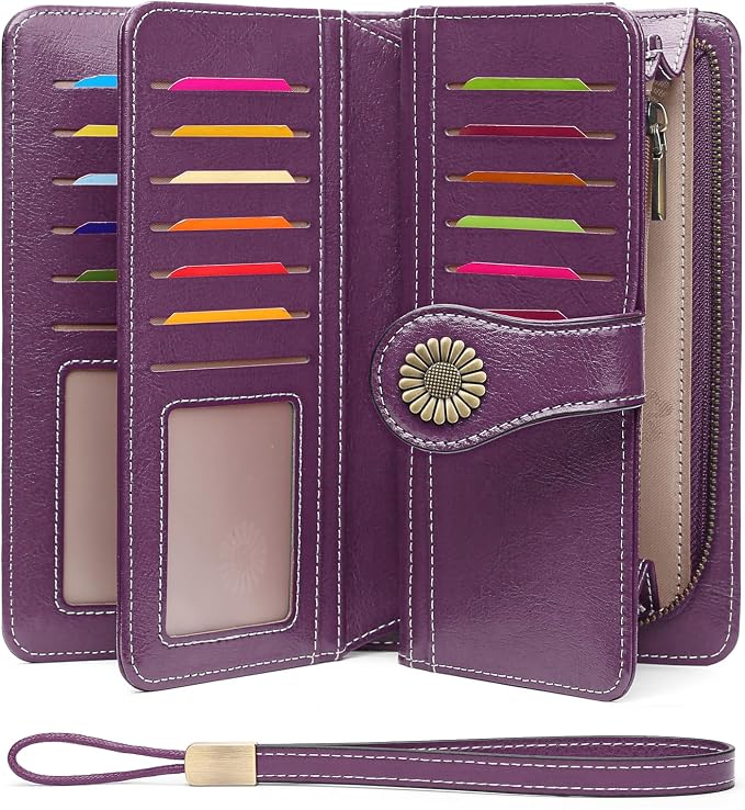 SENDEFN Wallets for Women Leather Credit Card Holder with RFID Blocking Large Capacity Wristlet | with RFID Blocking by SENDEFN