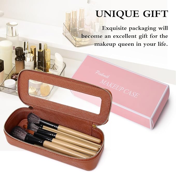 Pinkmik Makeup Brush Case, Brown, Slim | Clear Travel Cosmetic & Toiletry Bag, Small with Zipper, Purse Organizer, Car Essential Bag for Women - Image 7