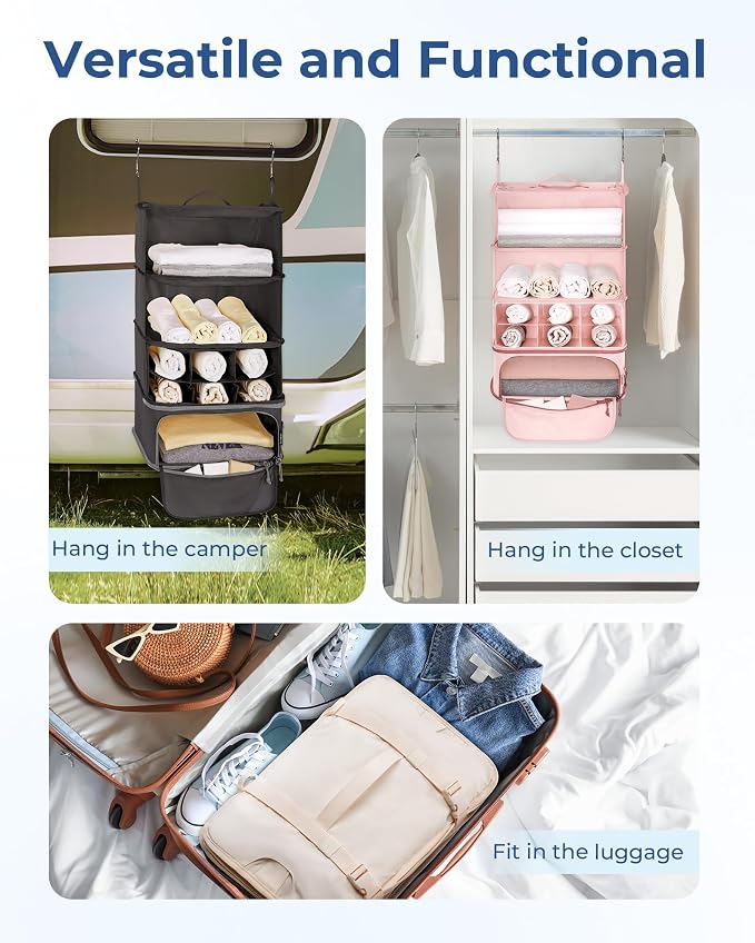 BAGSMART Hanging Packing Cubes for Travel, Hanging Shelves for Suitcases Organizers, Wet Dry Bags 5 Pack, Travel Bags Reusable for Swimsuits (Beige) - Image 5