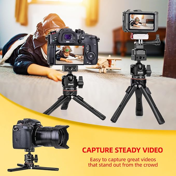 Zeadio Heavy Metal Tripod Kit: 1/4" Screw Adapter Tripod Mount for Travel | Recording | Vlog & Camera | iPhone Vlogging Kit & Camera Stand with 360° Ball Head - Image 4