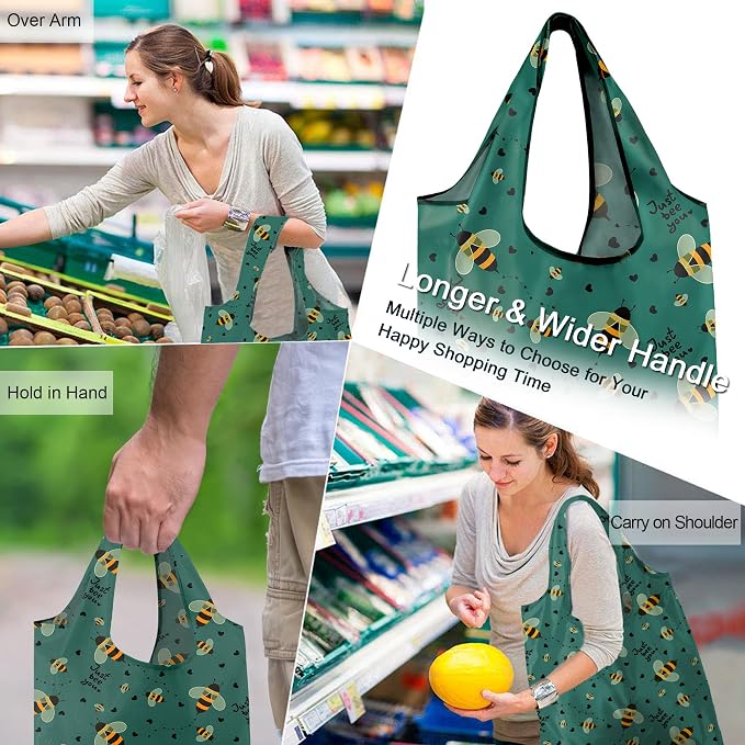 BeeGreen Animals Reusable Grocery Bags Bees Turtles Flamingo Peacock Alpaca Butterfly Lovers Gifts Shopping Bags Bulk 50LBS X-Large Foldable-Heavy Duty - Image 2