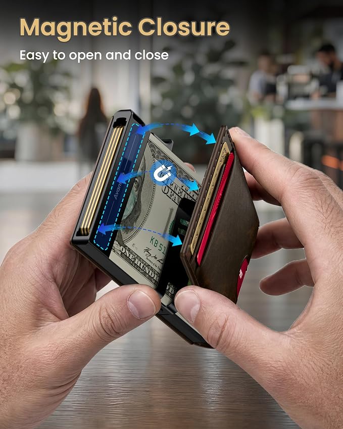 Wallet for Men Card Holder: Pop Up Card Case, Genuine Leather, Smart, RFID Blocking, Slim, Minimalist, Thin, Front Pocket - 12 Card Capacity, ID Window, Money Clip (Bronze) - Image 9