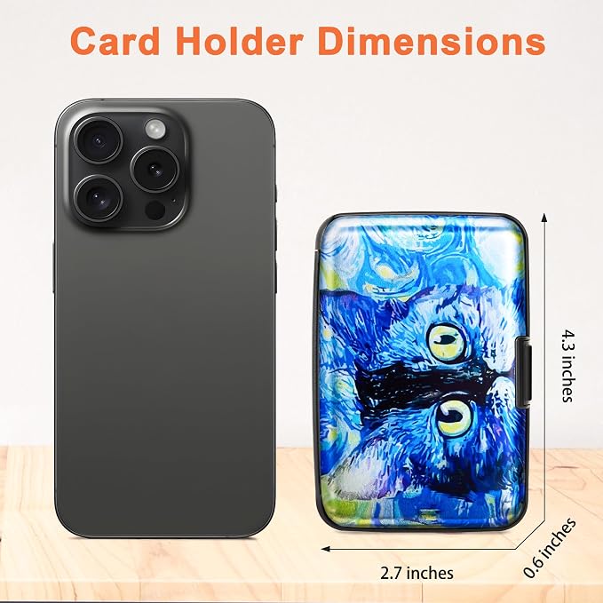 Mayski Credit Card Holder for Women RFID Blocking Wallet, Blue Cat | Card Wallets for Women Small Mini Business Metal Accordion Aluminum Alloy Hard Case for Men - Image 5