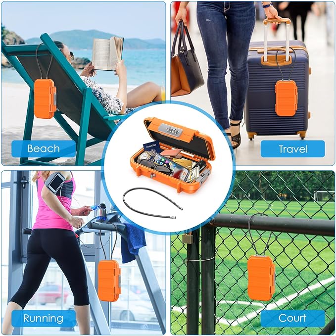 AMIR Portable Combination Lock Box, Security Case Lock Box with Code, Waterproof Anti-Theft Mini Travel Safe Box with Removable Chain, Portable Lock Box for Dorm Beach Hotel - Image 7