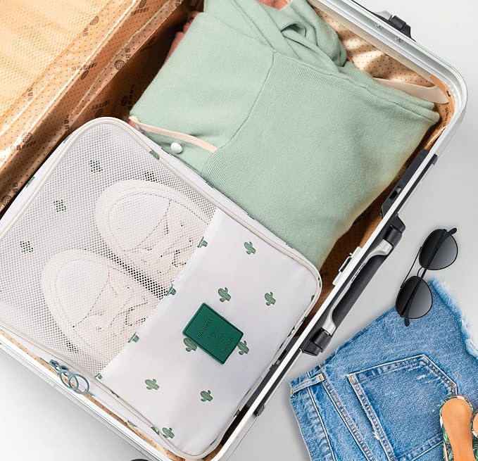 Travel Shoe Bag Waterproof Shoe Organizer Bag Holds 3 Pair of Shoes Shoe Packing Cube for Suitcase Travel and Daily Use Storage Pouch with Handle (Cactus) - Image 5