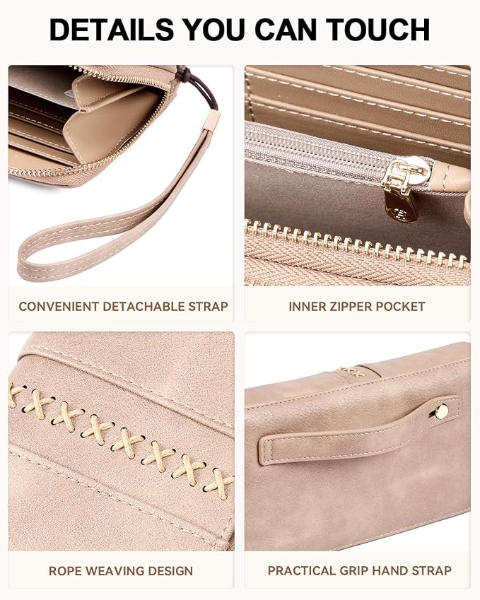 BOSTANTEN Wristlet Wallets for Women RFID Large Capacity Clutch Wallet | 24 Card Slots, 2 Zipper Pockets, Phone ＆ Card Holder, Zip Around, Hand Strap, Vegan Leather, Great Gifts - Image 3
