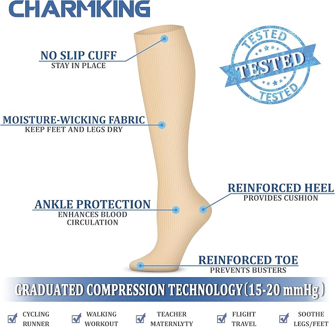 CHARMKING Compression Socks for Women & Men, 4 Pairs, Travel Nurse Athlete | Graduated 10-15mmHg compression, soft stretch fabric, boost blood circulation, relieve leg swelling, ideal for travel, nurses - Image 5