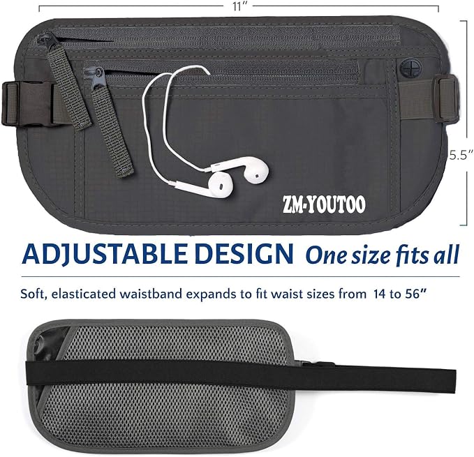 ZM-YOUTOO Money Belt for Travel - Hidden Travel Pouch Protect Your Credit and Money With RFID Blocking Passport Holder Waist Wallet (gray) - Image 4