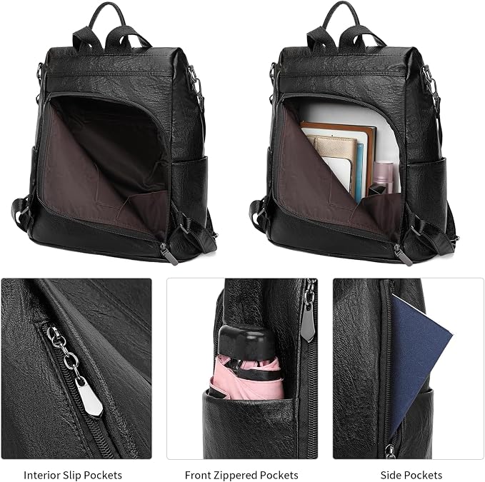 GAEKEAO Women Backpack Purse PU Leather Anti-theft Casual Shoulder Bag Convertible Large Satchel Bags for Travel Casual Work - Image 3