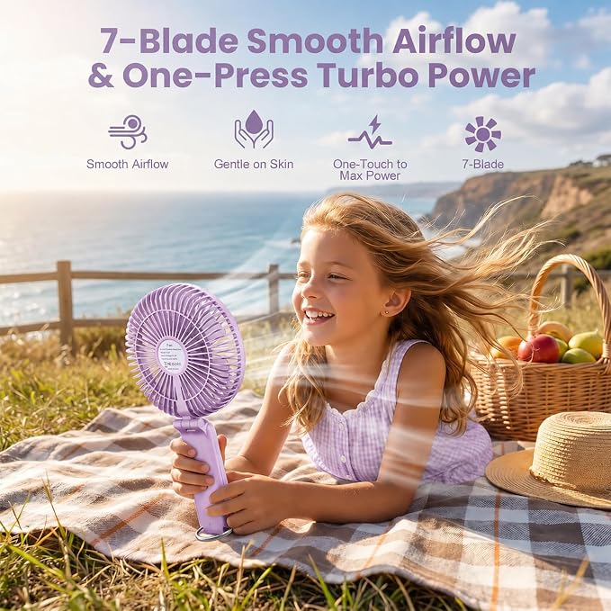 Portable Handheld Fan, 10000mAh Rechargeable 6-Inch Personal Fan for Travel | Ultra Quiet Foldable Desk Fan, 5-Speed Battery Operated Fan with Up to 40H Runtime and Digital Display for Travel and Makeup - Image 9