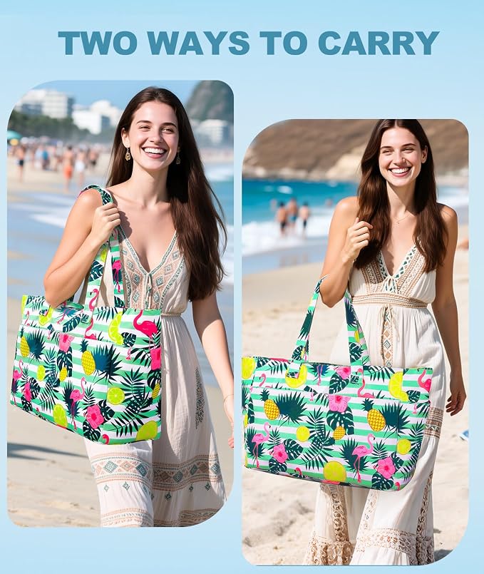 ISEYOU Extra Large Beach Bag Waterproof Beach Totes Bags for Women, Lightweight Foldable Pool Bag with Zipper Wet Compartment - Image 4