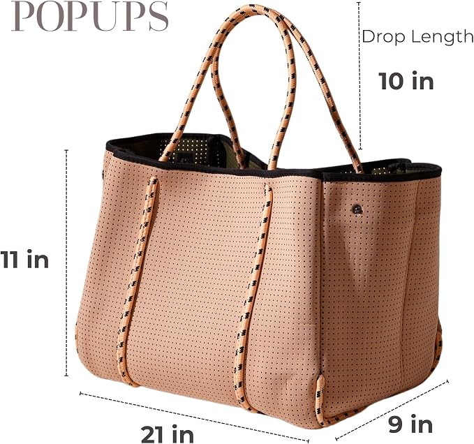 POPUPS Large Neoprene Tote Bag for Women - Everyday Designer Handbag for Travel Work and Beach with Pockets and Zipper Pouch - Image 4
