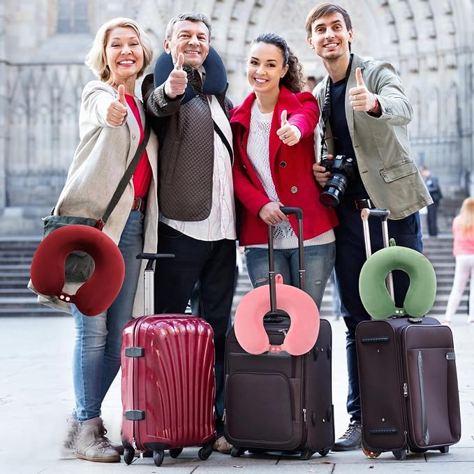 Pure Memory Foam Travel Pillow Set for Adults - Comfortable & Removable Machine Washable Cover, Neck Support Pillow Airplane Travel Kit with Eye Mask for Portable Plane Accessories -Wine Red - Image 6