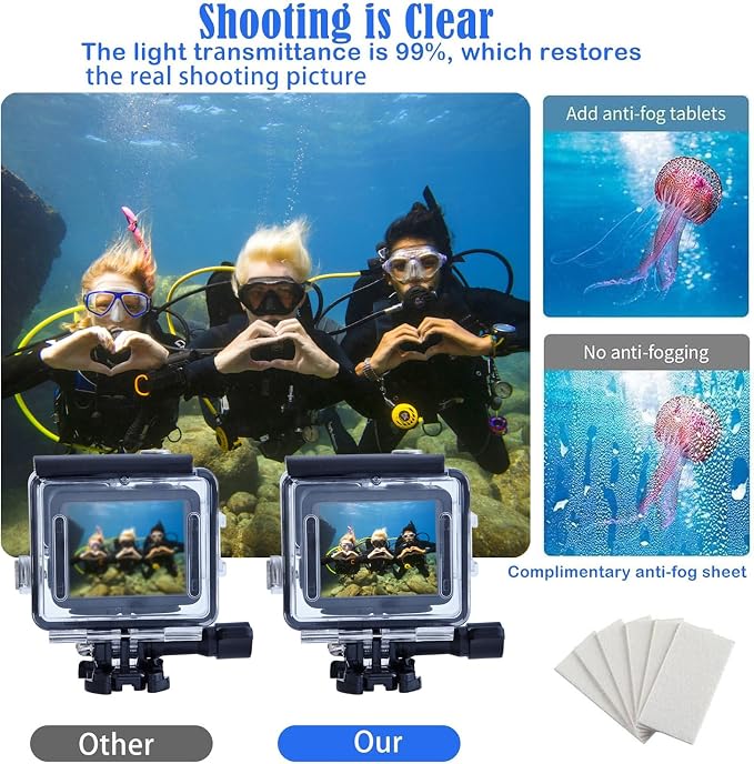 Waterproof Case for GoPro Hero 4K, 196FT/60M Underwater Photography Diving Housing Accessories Kit with Action Camera Protector Mount, Compatible with Surfing, Snorkeling, Scuba - Image 4