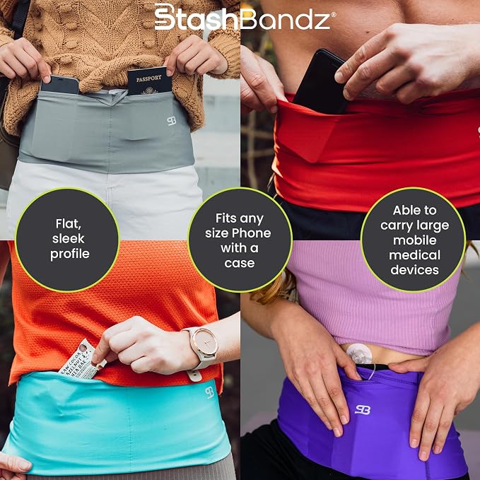 Running Belt Money Belt 4-Pocket Phone Holder | No-bounce Fanny and Waist Pack, 4 Large Security Pockets and Zipper, Fits All Size Phones Travel Documents and Passport - Image 2