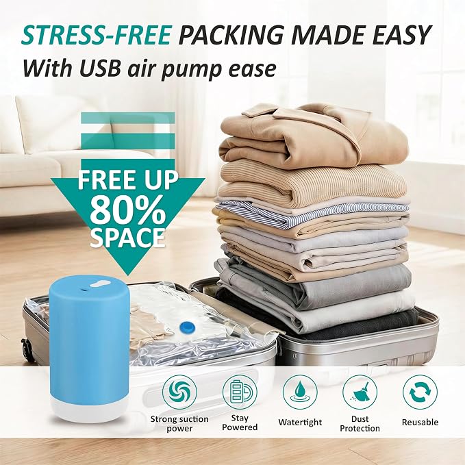 Cozy Essential Travel Vacuum Storage Bags with Rechargeable Cordless USB Pump, Space Saver Bags for Luggage, Suitcase, Carry-On, for Clothes, Blankets, Bedding & Seasonal Storage,30 Combo - Image 2
