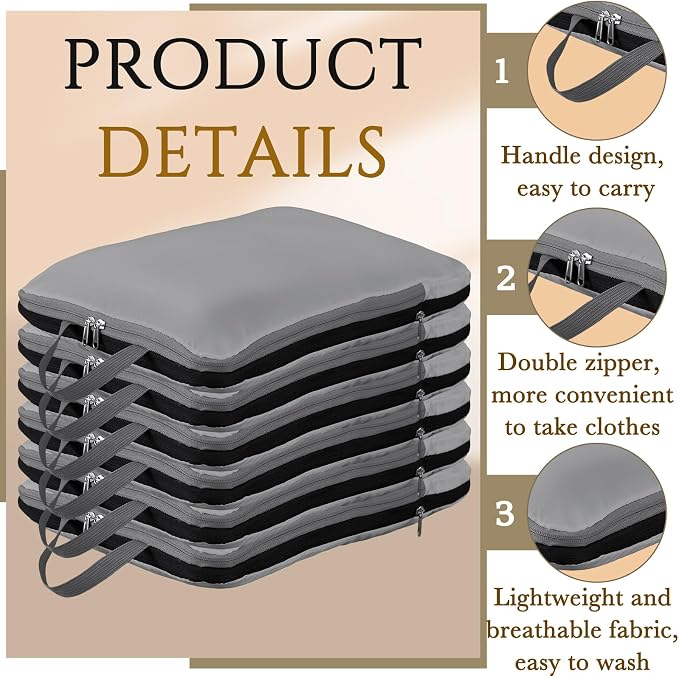Hosuly 6 Pcs Large Ultralight Compression Packing Cubes for Travel 17.3 x 12.6'' XL Large Expandable Luggage Storage Organizers for Save Space Family Long Trips (Dark Gray) - Image 4