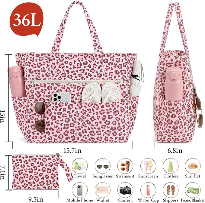 Large Beach Bags for Women, Waterproof Sandproof Beach Tote Bags Swim Pool Bags with Zipper & Wet Pocket Family - Image 7