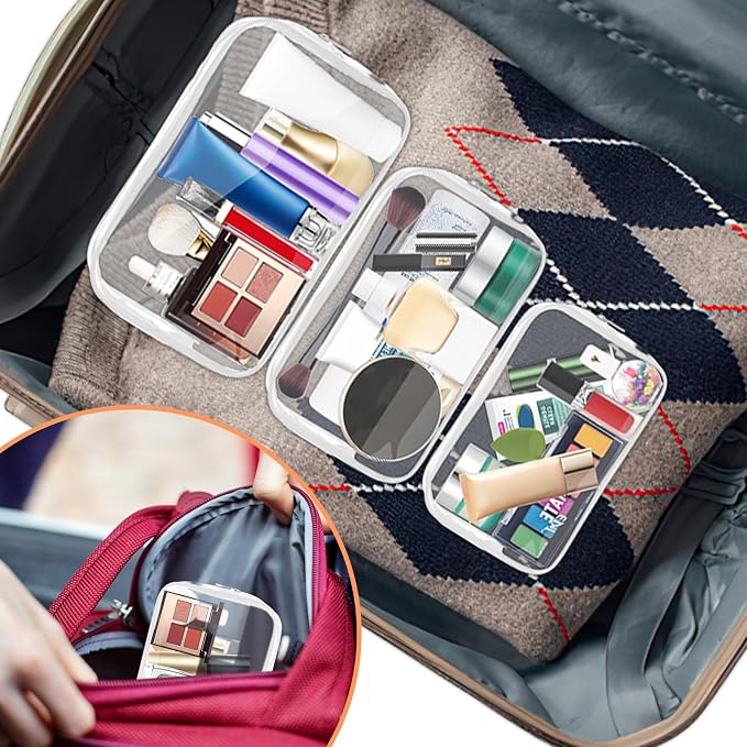 AURUZA Clear Makeup Bag,Portable Travel Toiletry Bags with Zipper, TSA Approved Clear Organizer Bags, PVC Cosmetic Pouch for Airport Airline Compliant - Image 7