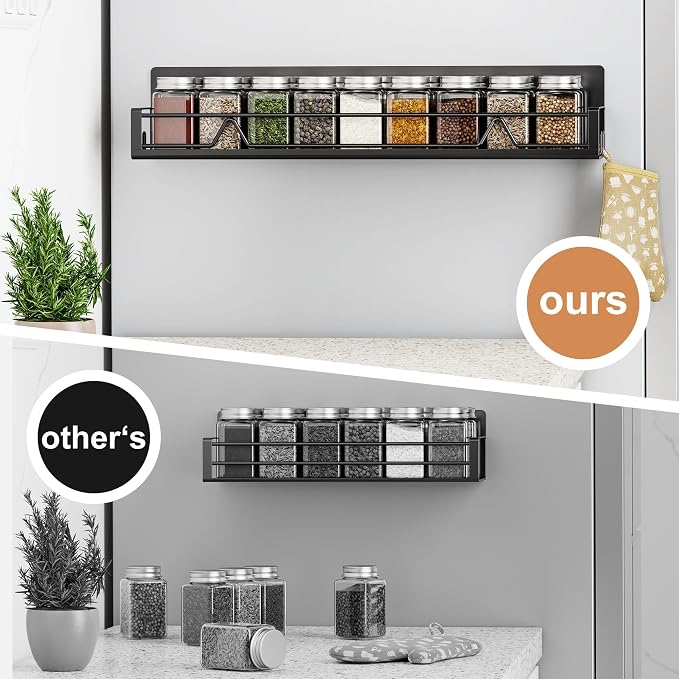 Mystozer 16.9 Inch Wide Large Capacity Magnetic Spice Rack for Refrigerator,2 Pack Metal Fridge Shelf Kitchen Organizers and Storage Fridge Organizer Spicy Shelf Spice Rack（Black） - Image 2
