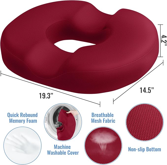 CloudBliss Donut Pillow Stadium Seat Cushion for Tailbone Pain Relief and Hemorrhoids, Memory Foam Seat Chair Cushion, Portable Seat Cushions for Bleachers, Car, Home & Office - Image 2