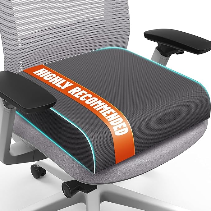 SweetSlubr Seat Cushion, Chair Pad, Memory Foam Tailbone Pain Relief | Office Chair Cushion for Tailbone Pain Relief, Non-Slip Cover, Soft Support for Office Chair, Car Seat, Airplane,Large/Gray by Unknown